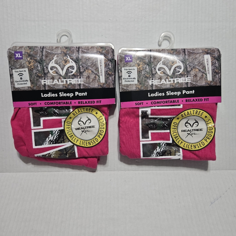 Set of 2 Realtree pink pajama sleep pants with camouflage logo, XL  NEW